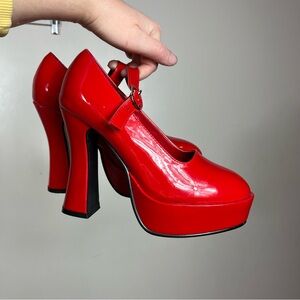 Ellie Chunky Platform Red Mary Jane High Heels 8 Bratz Y2k Grunge Disco Retro